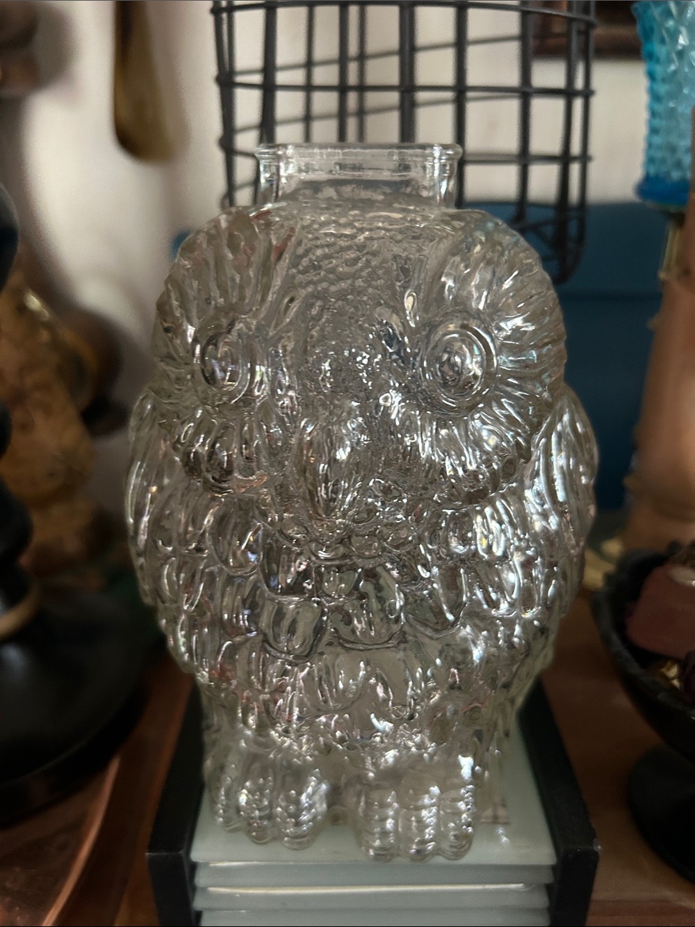 Vintage Glass Owl Figurine Bank